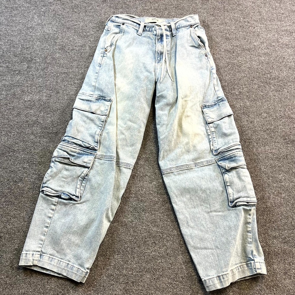 Hollister Skater Baggy Jeans Mens 28x30 Blue Denim Light Wash Cargo Pockets
